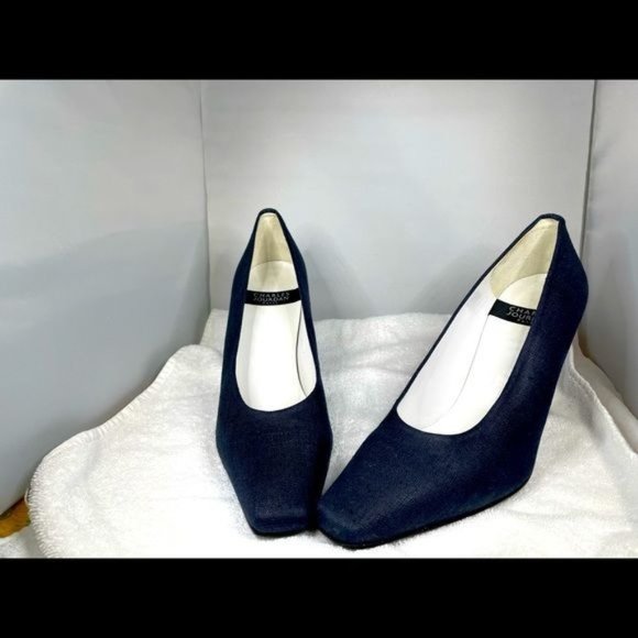 ⭐️⭐️Charles Jourdan Navy blue linen pump size 9. Like new.  3 inch heel    ⭐️⭐️ - Picture 1 of 6